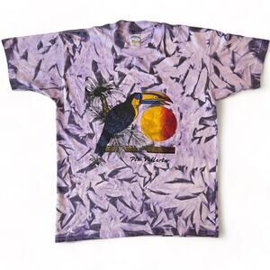 Vintage 90s Puerto Vallarta Toucan Destination Shirt Purple Tie Dye L Bird